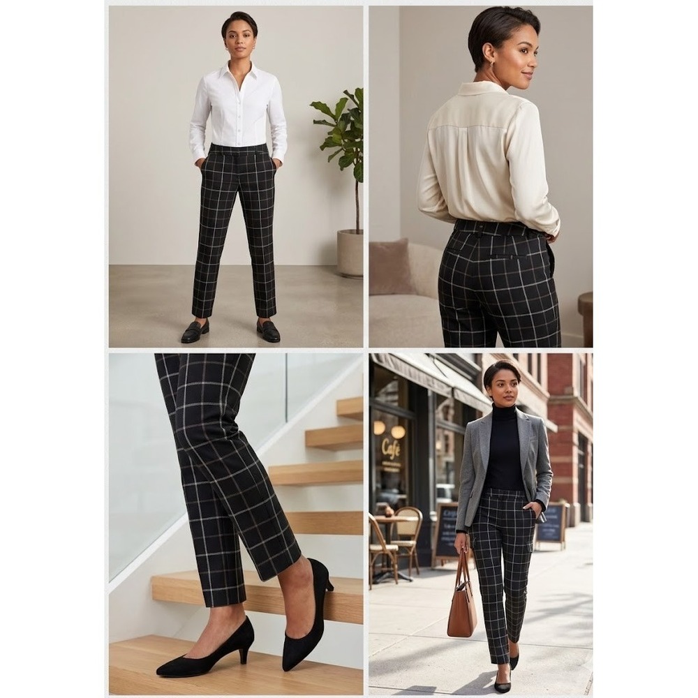 Ann Taylor Factory Pants Womens 4 Black White Checkered Stretch Flat Front